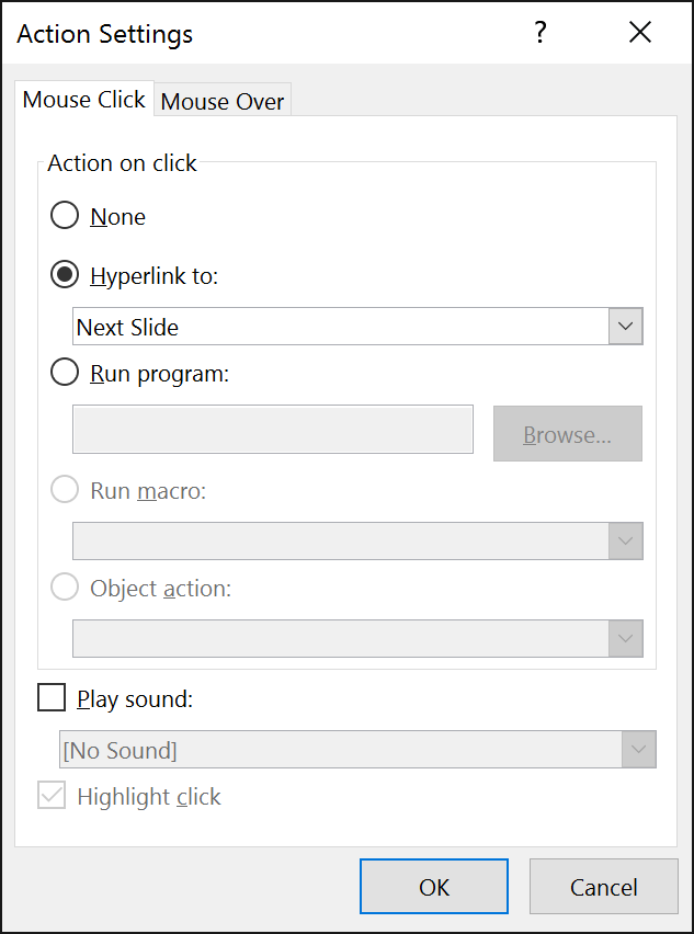 selecting a mouse click option