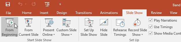 starting a presentation from the Slide Show tab