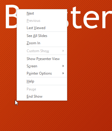 opening the Slide options menu