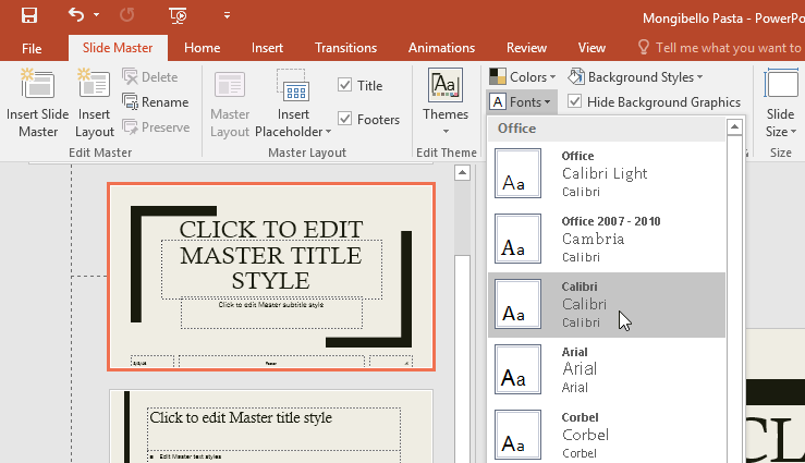 how to change default font in powerpoint 2016 mac