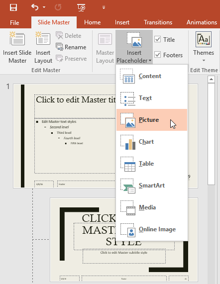 inserting a picture placeholder