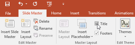 toggling the title and footer placeholders in the Master Layout group