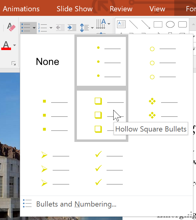 selecting a bullet style