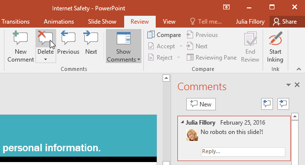 how to delete all comments in a powerpoint presentation