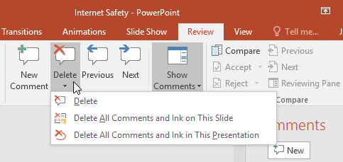 how to delete all comments in a powerpoint presentation