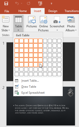 inserting a table