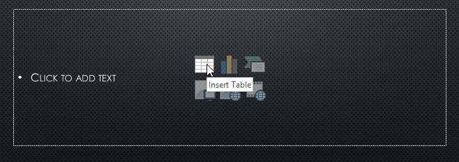 inserting a table from a placeholder