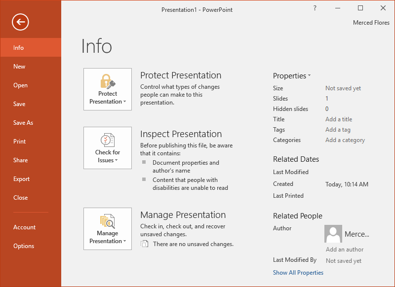 which are the presentation view option available in powerpoint 2016