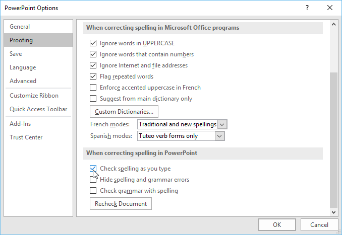 spell default dialog