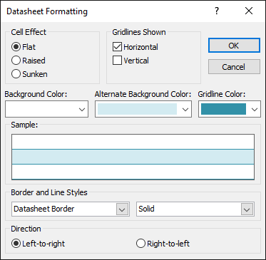 Changing the table background color, gridline color, and border and line style