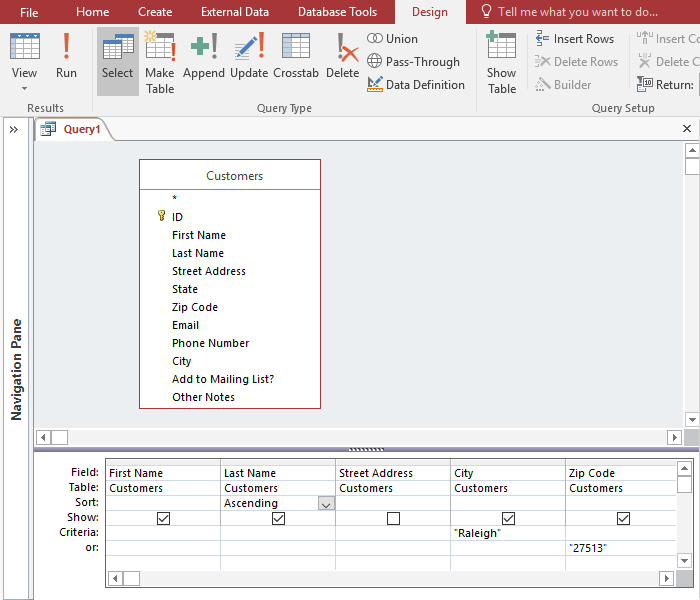 Access 16 Designing A Simple Query