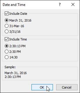 Selecting the date and time format