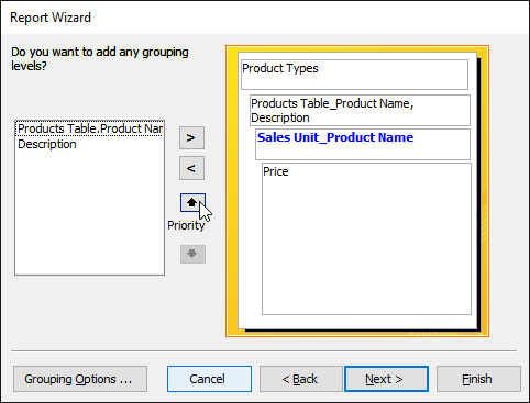 Moving the Sales Unit field down a grouping level