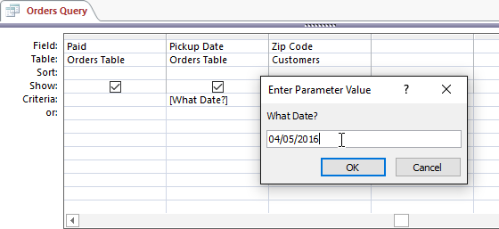 Access Creating a Parameter Query