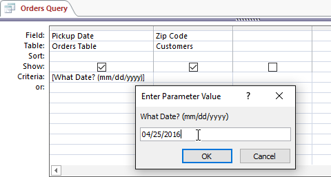 Access Creating a Parameter Query