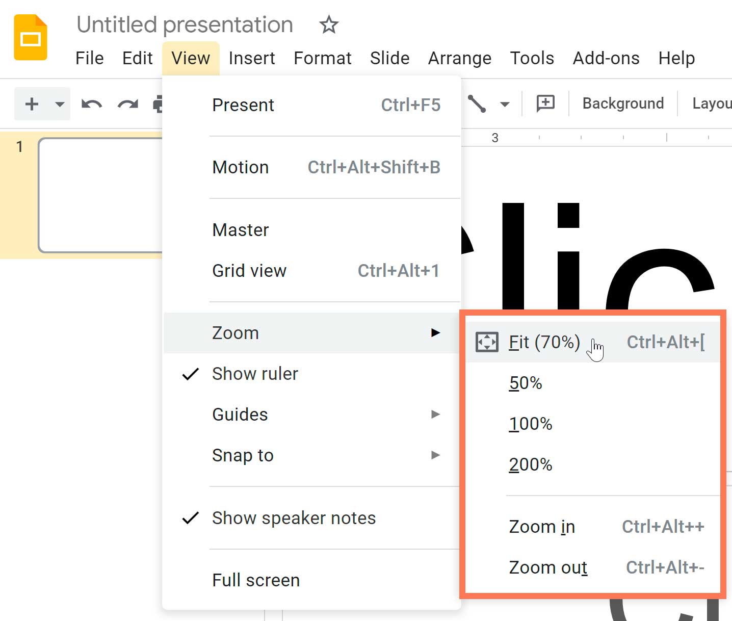 showing the zoom drop-down menu within view