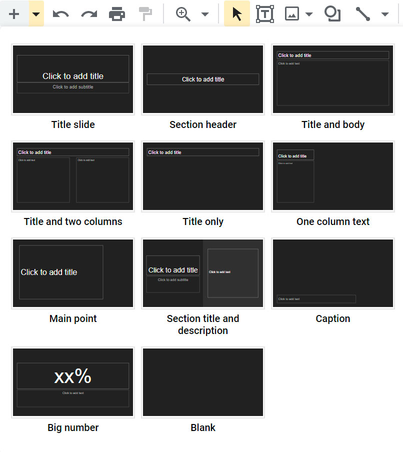 showing slide layouts