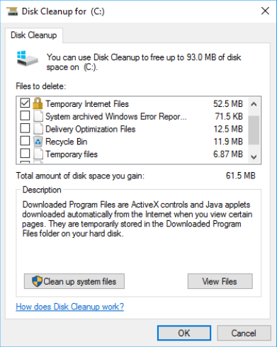 using the disk cleanup tool
