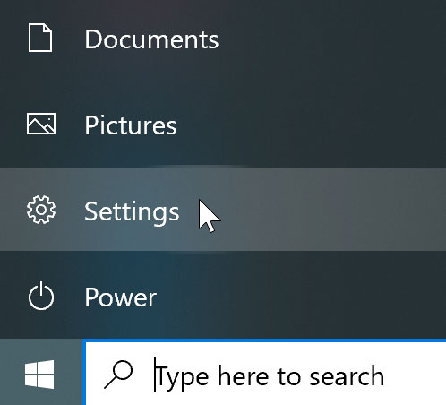 opening the Settings app on Windows 10