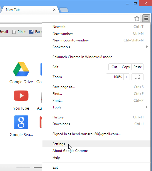 åpner Chrome innstillinger