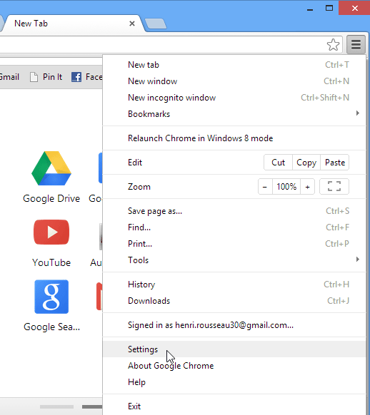 Chrome жөндөөлөрүн ачуу