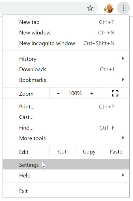 opening Chrome settings