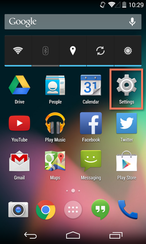 åpne appen Innstillinger på en Android-enhet