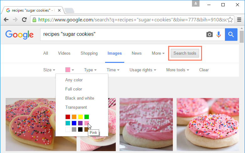 searching for a specific color with search tools