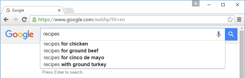 search suggestions in Google