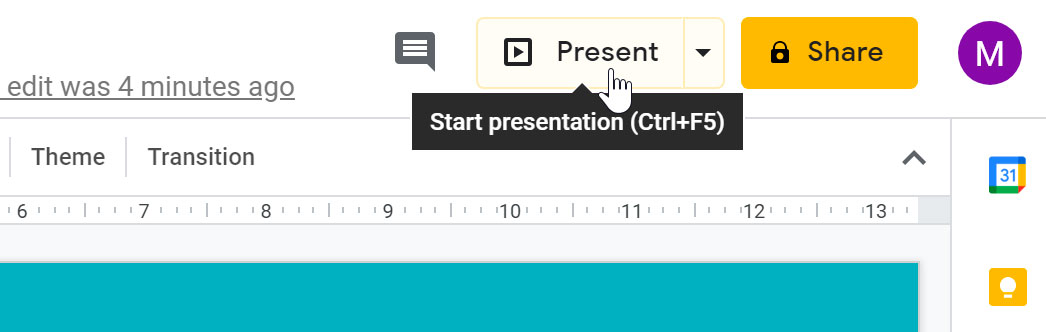 first slide in your presentation command