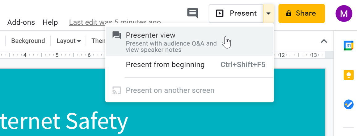 selecting presenter view