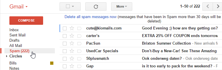 spam-mappen i Gmail
