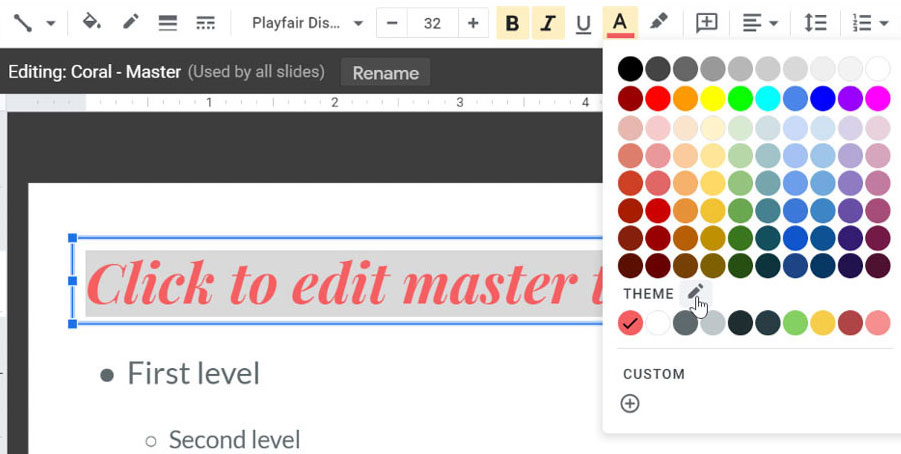 selecting the edit theme colors icon