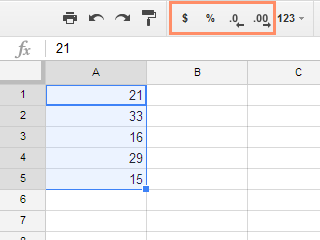 The Number formatting quick commands