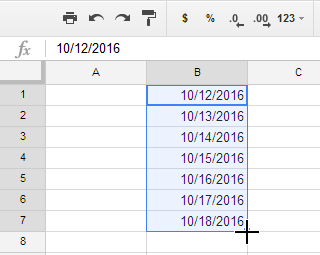 Using the fill handle with the date format
