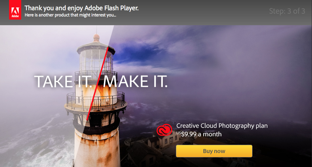 halaman web konfirmasi Flash Player