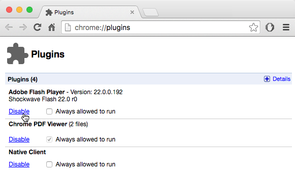 mematikan Flash Player di Google Chrome