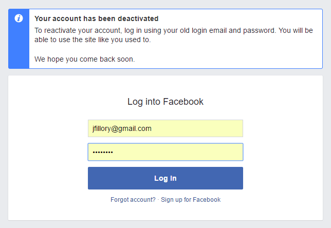 deactivated facebook account