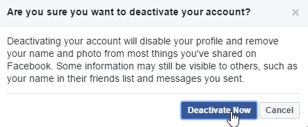 How to temporarily deactivate/reactivate your Facebook account