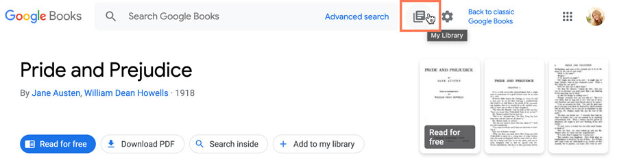 selecting My Library in Google Books