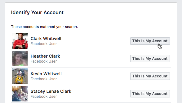 clicking This is My Account button next to Clark Whitwell user