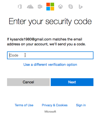 microsoft security code not sending