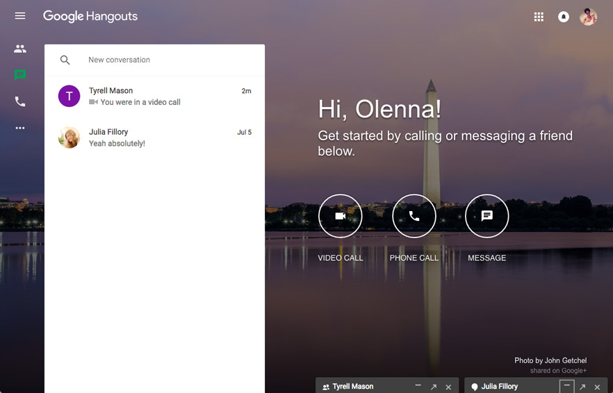 Google Hangouts interface interactive