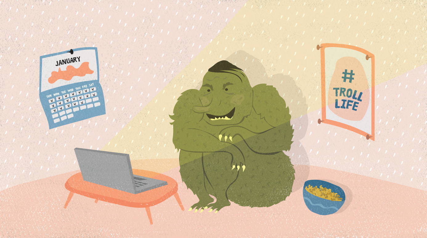 Texto de escritura Trolls. Concepto Significado Internet slang