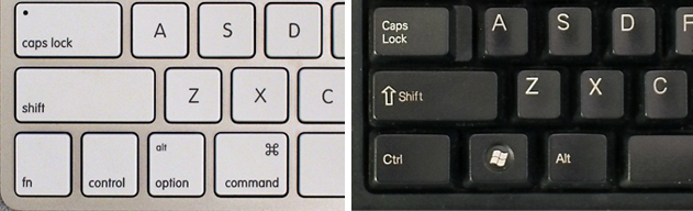comparison of Windows and Mac keyboards