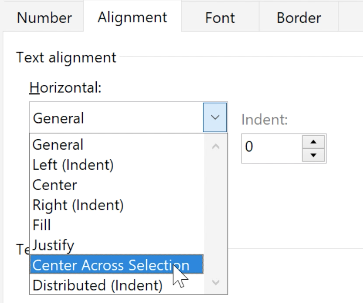 Screenshot of alignment options