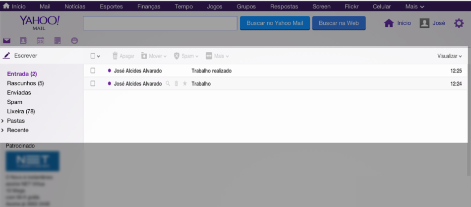 Caixa de entrada no Yahoo!