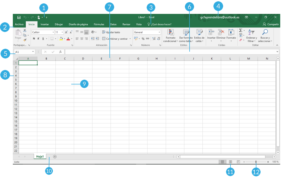 Excel 2016: Elementos de Excel 2016