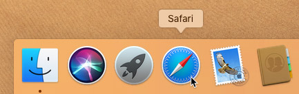 clicking on the Safari icon in the dock