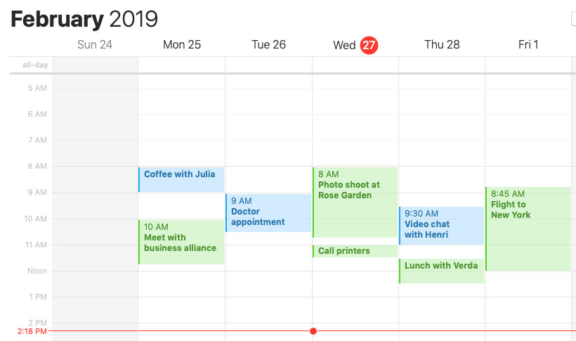 screenshot of the Calendar app